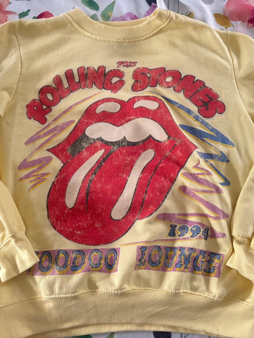 The Rolling Stones Yellow Crewneck with Black Logo Print